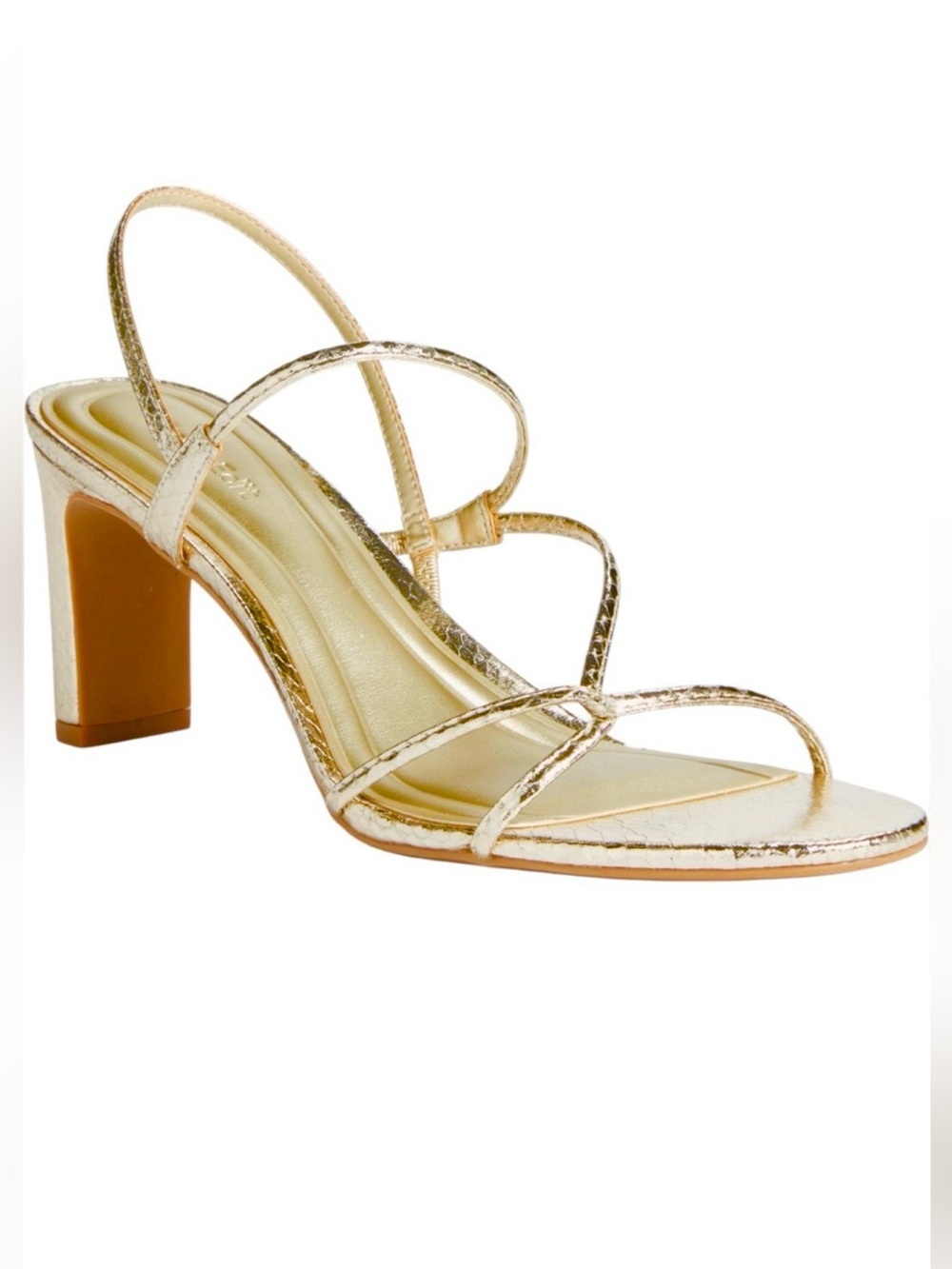 Open Edit Pia Slingback Sandal Gold Metallic Snake Print Block Heel Size 5.5
